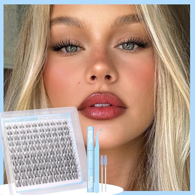 Natural Lash Clusters Kit Invisible Band Eyelash Clusters DIY Lash Extension Kit Wispy Eyelash Extension Kit Clear Band Cluster Lashes with Lash Glue, Brush and Tweezers by ZANLUFLY(8-16mm)
