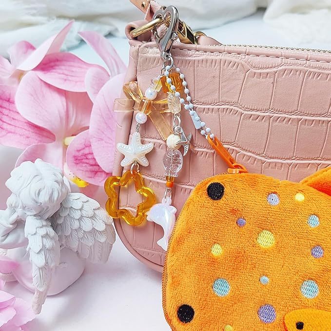 Adorable Whale Shark Coin Purse Keychain,Soft Plush Zipper Coin Purse,Handmade Purse Bag Charm Gift for Women (Orange)