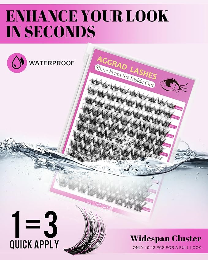 Energy Lash Clusters Kit 8-18mm Fluffy Volume Eyelashes Cluster Extension Kit D Curl Individual DIY False Lash Extension Kit with Lash Bond and Seal, Thin Invisible Black Lash Band