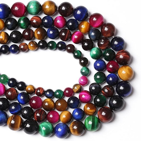 10mm 36PCS Colorful Tiger Eye Natural Stone Beads Crystal Spacer Loose Beads for Jewelry Making DIY Bracelet 1 Strand 15 inches