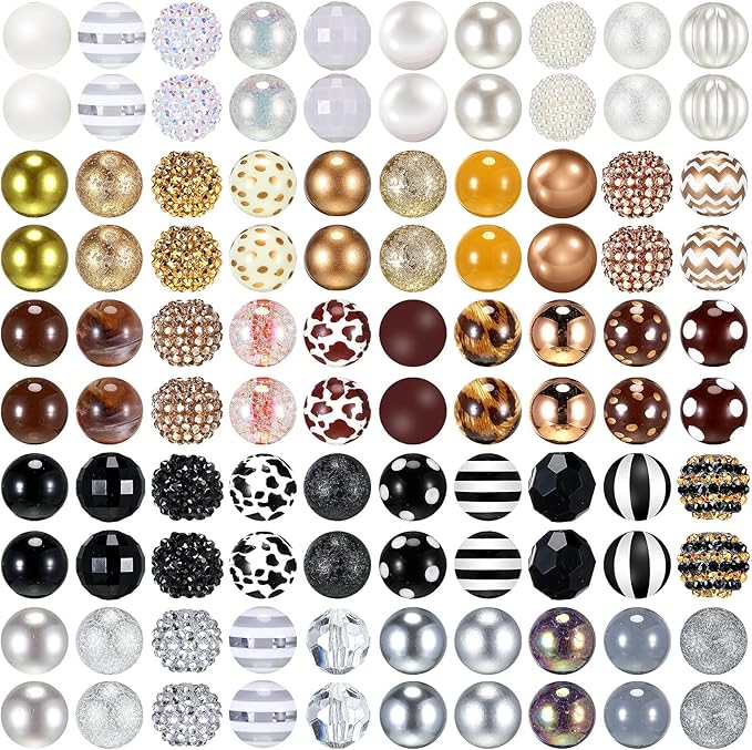 100 Pcs 20mm Rhinestone Bubblegum Beads for Pens Mixed Crystal Resin Chunky Beads for DIY Craft Keychain Necklace Bracelet Jewelry Making(Retro Color)