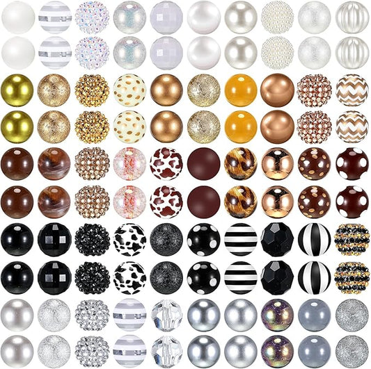 100 Pcs 20mm Rhinestone Bubblegum Beads for Pens Mixed Crystal Resin Chunky Beads for DIY Craft Keychain Necklace Bracelet Jewelry Making(Retro Color)