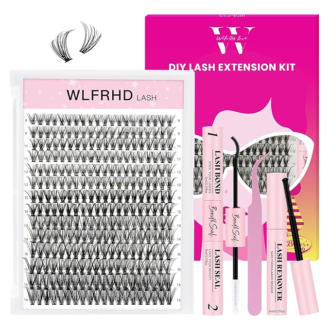 Lash Clusters Kit 280 Pcs DIY Individual Cluster Lashes D Curl Lash Extension Kit with Eyelash Bond and Seal, Remover, Tweezers Applicator Tool for False Eyelash Cluster Kit(30D, Mix9-16mm Kit)