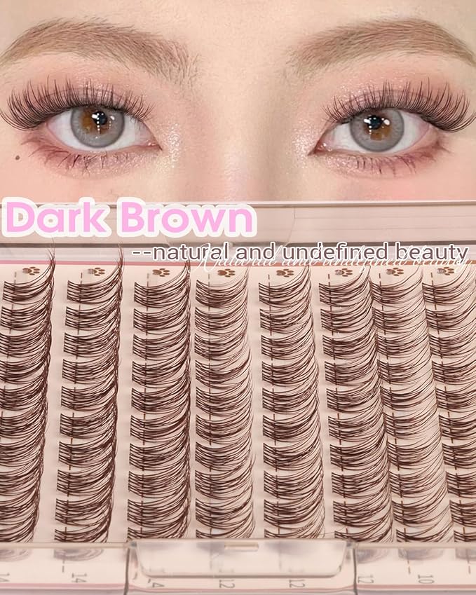 Brown Lash Clusters Clear Band Eyelash Clusters Natural Lashes Clusters Dark Brown Lash Extension C Curly Cluster Eyelash Extensions 8-16mm DIY Individual Lashes by ZANLUFLY