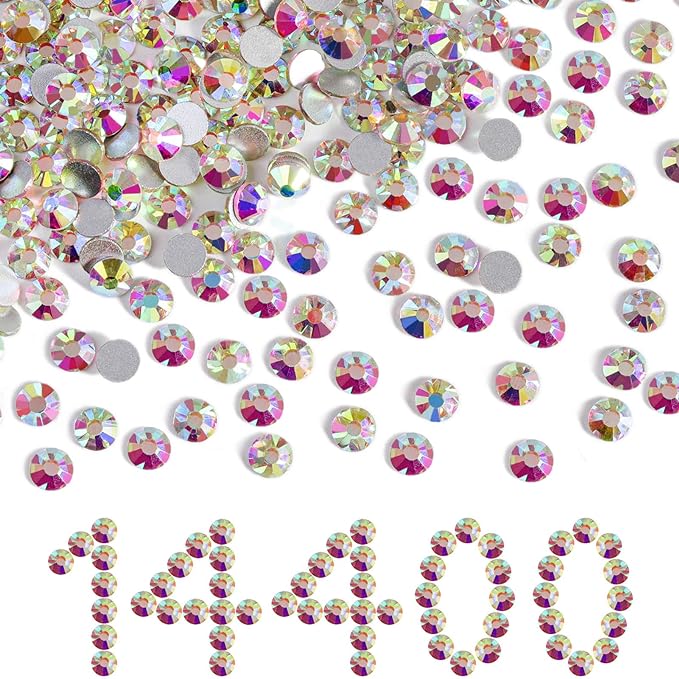 Beadsland Flatback Rhinestones Bulk,14400pcs AB Rhinestones for Nails Crafts Clothes DIY Decoration, Crystal AB, SS12,3.0-3.2mm