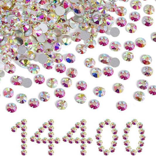 Beadsland Flatback Rhinestones Bulk,14400pcs AB Rhinestones for Nails Crafts Clothes DIY Decoration, Crystal AB, SS12,3.0-3.2mm