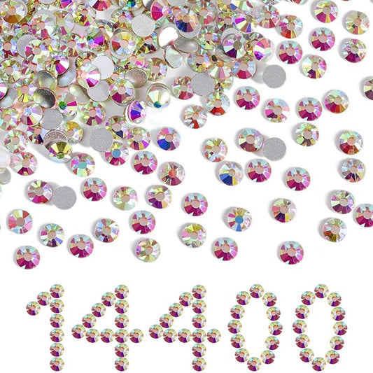 Beadsland Flatback Rhinestones Bulk,14400pcs White AB Rhinestones for Nails Crafts Clothes DIY Decoration, Crystal AB, SS8,2.3-2.5mm