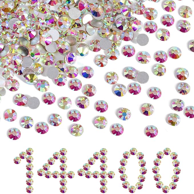 Beadsland Flatback Rhinestones Bulk,14400pcs AB Crystal Rhinestones for Nails Crafts Clothes DIY Decoration, Crystal AB, SS6, 1.9-2.1mm