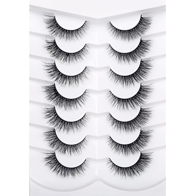 Pooplunch False Eyelashes Natural Cat Eye Wispy Extension Volume Fake Eyelashes Faux Mink Lashes Strips 7 Pairs Pack