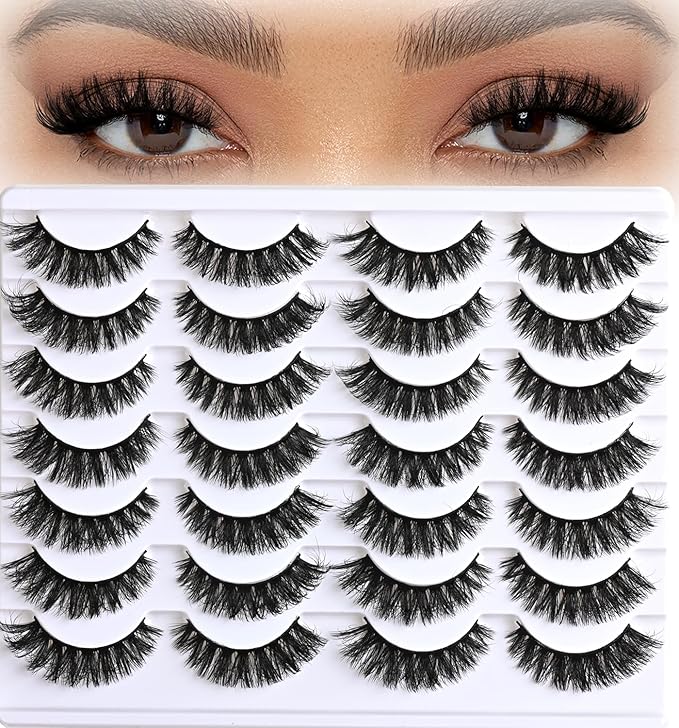 APCYUST Lashes Volume Mink Eyelashes 14 Pairs Cateye Lash Strips Wispy Cat Eye Lashes Natural Look Short Thick Fluffy False Strip Eyelash Full Small Fake Lashes Pack Black Pestañas Postizas for Women