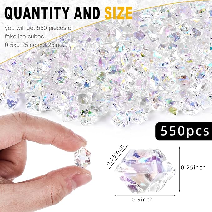 DomeStar 550PCS Bright Clear Vase Fillers, Acrylic Fake Crushed Ice Rocks Clear Gems Crystals Plastic Diamonds for Vase Fillers Centerpiece Fish Tank Table Scatter Photography Props Display Decoration