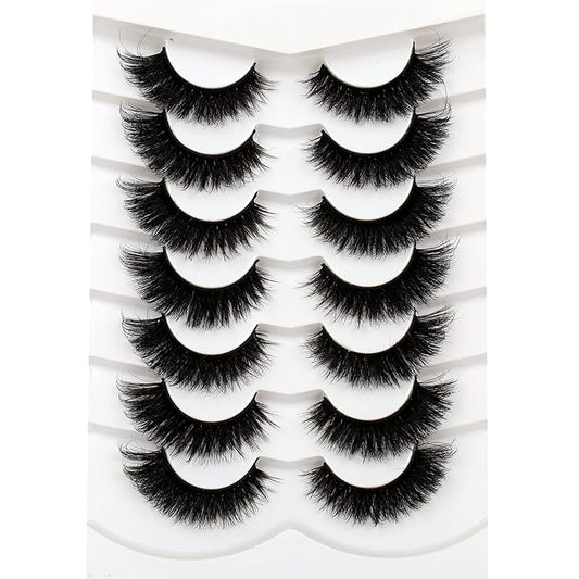 Pooplunch False Eyelashes Cat Eye Look 18MM Dramatic Volume Thick Wispy Long Faux Mink Lashes Fake Eyelash Strips 7 Pairs Pack