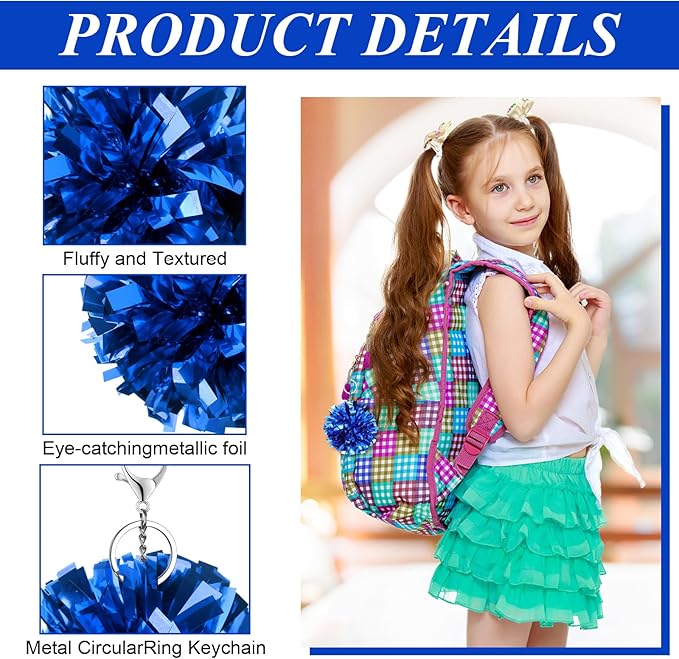 24 Pcs Cheer Pom Pom Keychain Cheerleader Gift Cheering Keyring Camp Team Gift