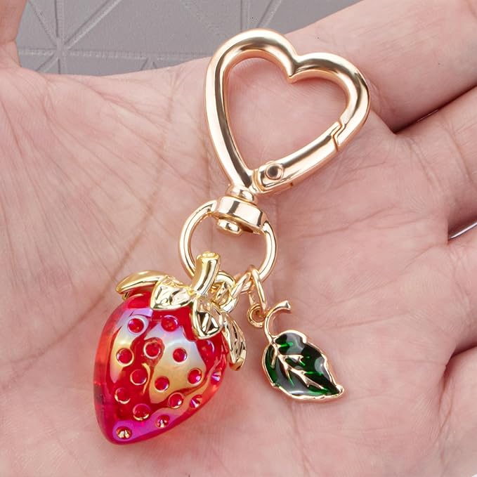 Wikavanli Cute Strawberry Keychain,Bag Charms,Kawaii Heart Flower Daisy Key chains Accessories Decor for Women Girls Purse
