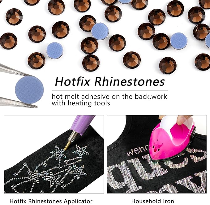 Beadsland Hotfix Rhinestones, 288pcs Flatback Crystal Rhinestones for Crafts Clothes DIY Decoration, Smoked Topaz, SS30, 6.3-6.5mm