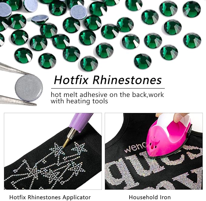 Beadsland Hotfix Rhinestones, 1440pcs Flatback Crystal Rhinestones for Crafts Clothes DIY Decorations, Emerald, SS20, 4.6-4.8mm