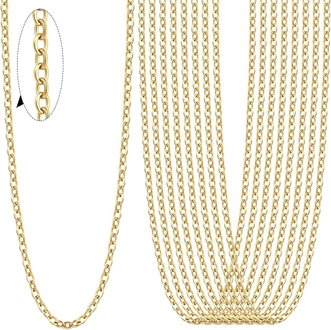24PCS Gold Cable Necklaces for Jewelry Making 1.5MM 18K Gold Plated Stainless Steel Cable Link Chains Bulk for DIY Necklace