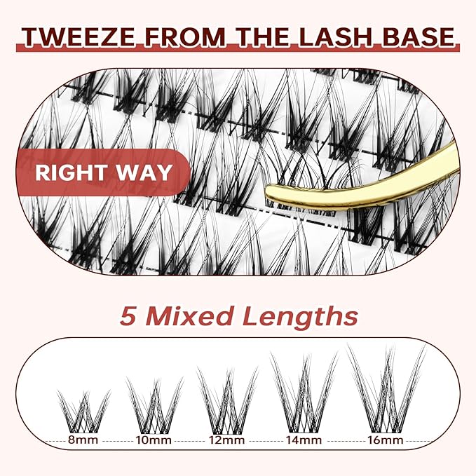 JOLIETIFY Lash Extension Kit, Natural Style, Soft Faux Mink 8-16mm Cluster Lashes, Barely-There Look, Reusable Individual Lashes, Waterproof Bond & Seal, Eyelash Tweezers & Remover, Easy DIY at Home
