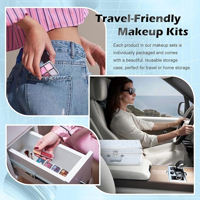Color Nymph Makeup Kit for Teen Girls – All-in-One Beginner Makeup Set with Eyeshadow, Blush, Highlighter, Bronzer, Contour, Lipsticks, Eyeliner, Brushes & Mirror in Train Case (White)