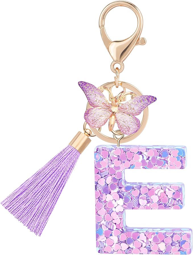 Initial letter Keychains for Women Girls Tassel Butterfly Cute Keychain for Wallet Backpack charm