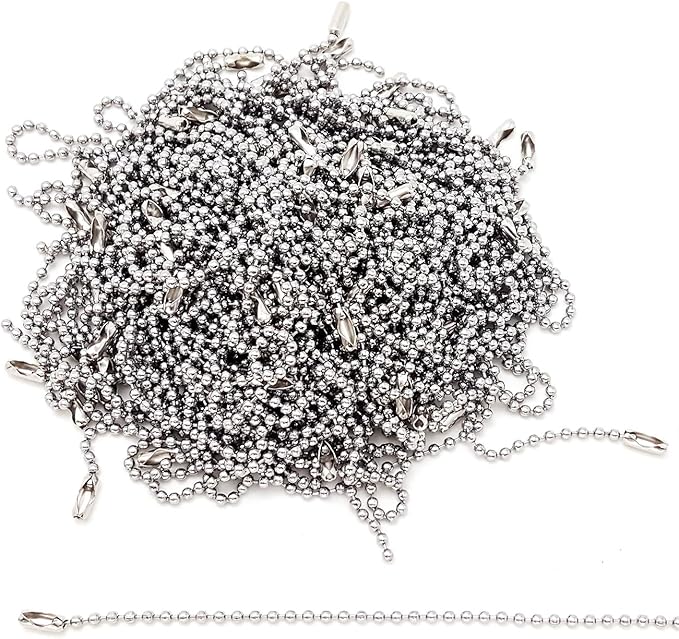 100-Pack 6-Inch Ball Chains with Connectors, 2.3mm Stainless Steel Beaded Chain for Dog Tags, Keychains, Crafts, ID Badges, Tags, Necklace Chains