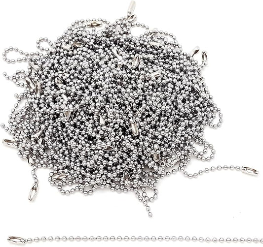 100-Pack 6-Inch Ball Chains with Connectors, 2.3mm Stainless Steel Beaded Chain for Dog Tags, Keychains, Crafts, ID Badges, Tags, Necklace Chains