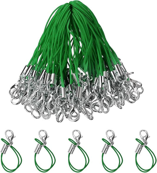 HARFINGTON 100Pcs Clasp Cords Clasp Strap Lanyard Charm Short Finger Rope with Lobster Clasp for Cellphone Cases Keychain DIY Jewelry Making, Dark Green