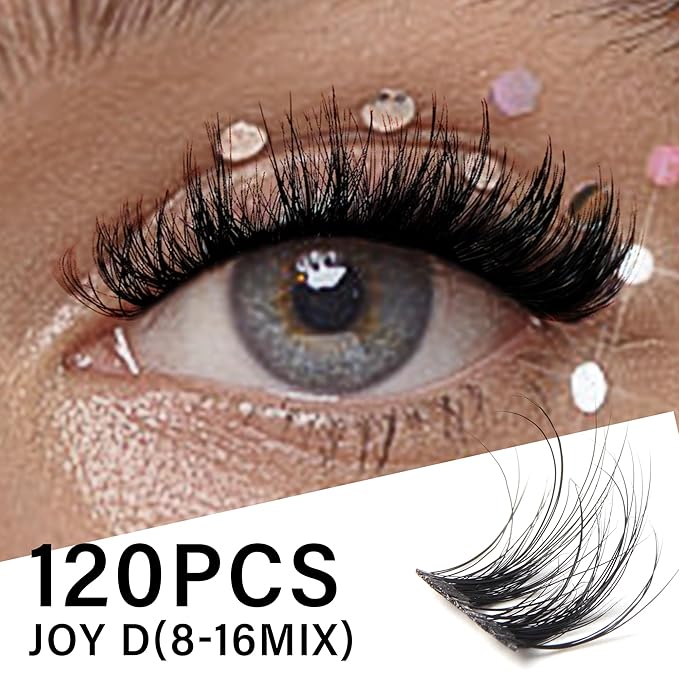 VYRILA Lash Clusters 0.05mm Individual Lashes, 3D Wispy Lashes Clusters, 0.1mm Super Thin Band Resuable Natural Lashes,D Curl Faux Mink Lashes,120pcs Lash Extension (Green Joy-D-0.05-8-16mix)