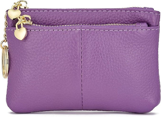 ZOOEASS Women Genuine Leather Zip Mini Coin Purse With Key Ring Triple Zipper Card Holder Wallet