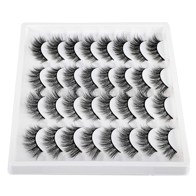 JIMIRE 16 Pairs Cat Eye False Eyelashes Fluffy Natural Fake Lashes 3D Volume Lashes Pack for Cat-Eye Look