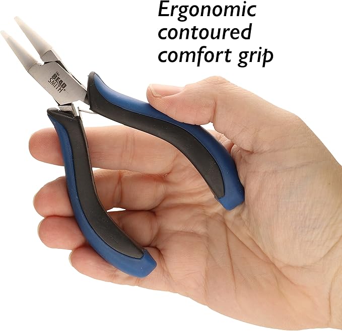 The Beadsmith Round Nose Nylon Jaw Pliers – 5 inches (127mm) – Ergonomic Handle, Double Leaf Springs – Includes Replacement Heads – Jewelry Making Tool for Creating Bracelets, Earrings & Necklaces