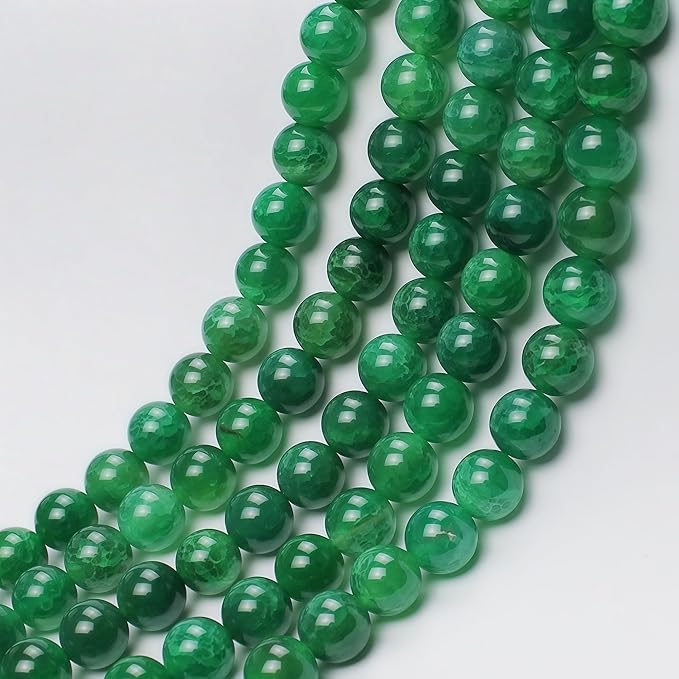 MJDCB Natural Stone Beads 10mm 35pcs Round Green Dragon Vein Agate Loose Gemstone Bead Charms for Jewelry Making Bracelet Necklace Earring Pendant