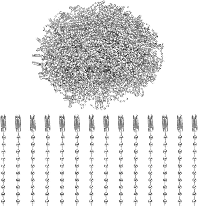 uxcell 220pcs Metal Ball Bead Chain, 100mm Long Bead Connector Clasp Dog Tag Hanging Chain for Key Chains Tags Craft Projects Jewelry Making, Silver