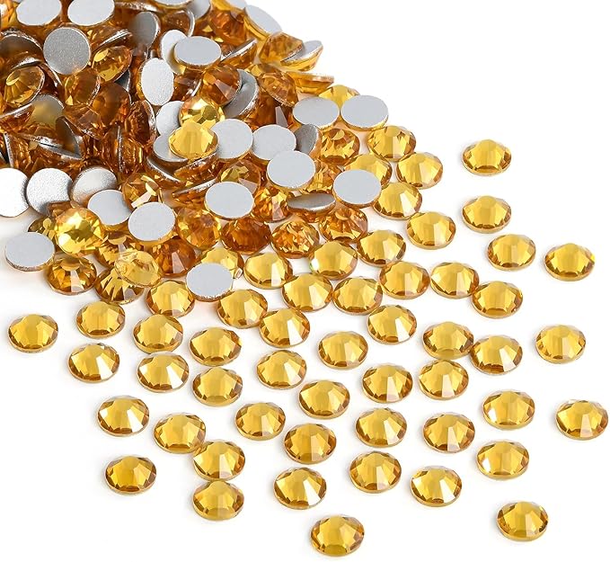 Jollin Glue Fix Crystal Flatback Rhinestones Glass Diamantes Gems for Nail Art Crafts Decorations Clothes Shoes(ss40 144pcs, Topaz)