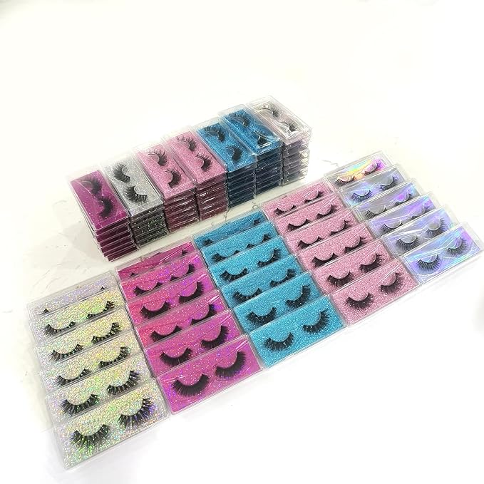 Wholesale Faux Mink Lashes 50 Pair Natural Look Fluffy Eyelashes Soft Lashes Bulk 5 Styles Volume Lashes with Individual Package
