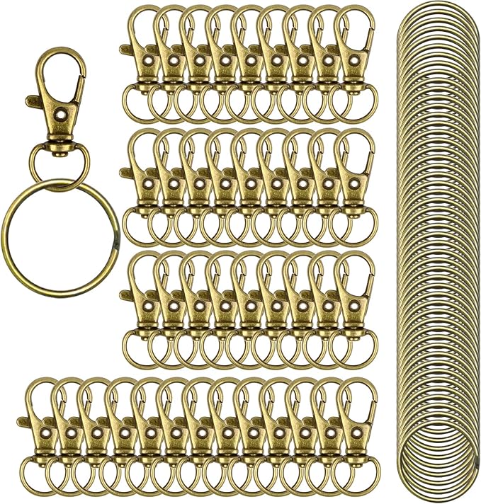 100PCS Keychain Hooks with Key Rings,.Metal Swivel Lobster Claw Clasps, for Keychain Clip Lanyard, Jewelry Making, Crafts (Green Bronze)
