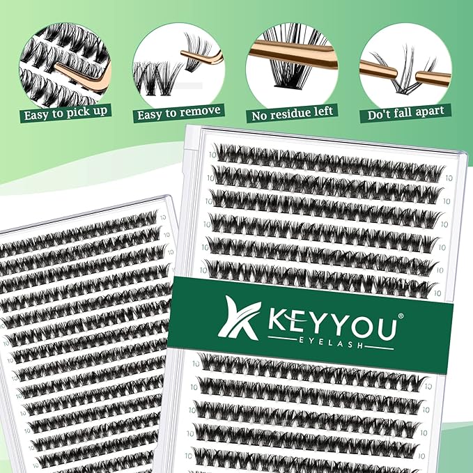 Lash Clusters 300pcs Eyelash Clusters 50D 0.07D Curl 10mm DIY Eyelash Extension KEYYOU Large Tray Volume Soft&Natural Individual Lashes(50D-0.07D,10)