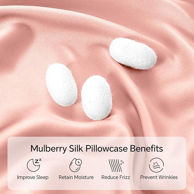 INFIIXSO Mulberry Silk Pillowcase for Hair and Skin, Silk Pillow Cases Queen Size Set of 2 with Hidden Zipper 20"x30", Ultra Smooth and Soft Cooling Pillow Cases for Hot Sleepers(Rose Pink, 2 Pack)