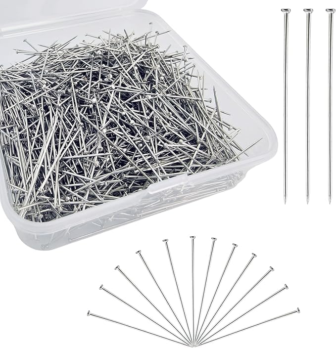 1000 PCS Straight Pins 1.18 Inch Stainless Steel Flat Head Sewing Pins for Crafts, Fine Satin Dressmaker Pins for Jewelry Making, DIY, Fabric, Quilting(1.18 Inch)