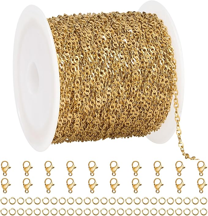 UMAOKANG 10 Meters Gold Plated Jewelry Making Chain Stainless Steel Singapore Chains Bulk on Spool Thin Chain Link