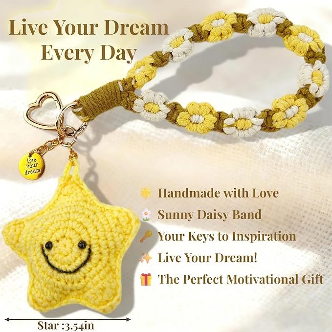 Handmade Crochet Keychains with Daisy Wristband - Inspirational Gifts for Women, Graduation, Birthday