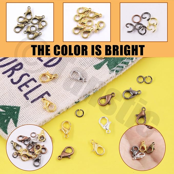 Tanstic 241Pcs 6 Colors Lobster Claw Clasps and Open Jump Rings Kit, 12mm Lobster Clasps, 5mm Jump Rings with Needle Nose Pliers for DIY Bracelet Necklace Jewelry Making
