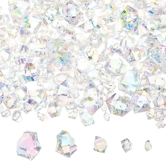 Syhood 570 Pcs 5 Sizes Bright Clear Fake Crushed Ice Rocks Iridescent Acrylic Crystal Gems Plastic Diamonds for Vase Fillers Winter Wedding Fish Tank Display Aquarium Table Scatter Holiday Decoration