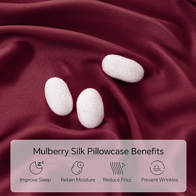 INFIIXSO Body Pillow Cover with Zipper, Luxury Mulberry Silk Body Pillow Case 20x54 Inches, Ultra Smooth and Soft Cooling Long Pillowcase, Gift for Women, Men(Burgundy)