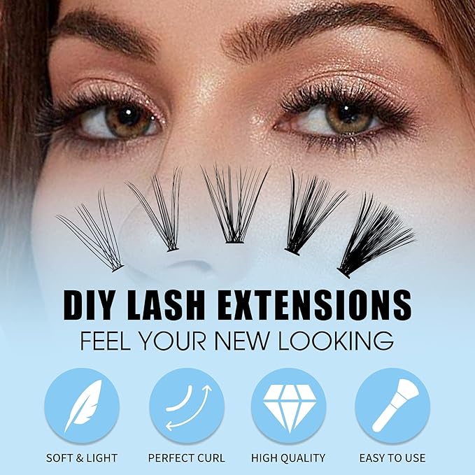 Lash Clusters 240pcs GEMERRY Individual Lashes 0.07mm 20P+30P D Curl Mix 8-16mm Cluster Lashes Natural Soft Mixed Tray Eyelash Clusters DIY Eyelash Extensions