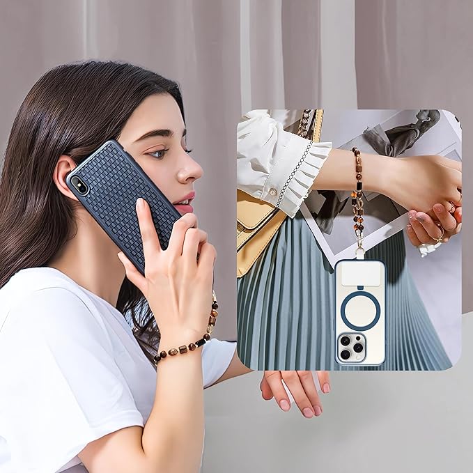 Marble Beaded Phone Wrist Strap,Detachable Phone Bracelet Strap with Tether Tab,Hands-Free Wristlet Strap (Brown)