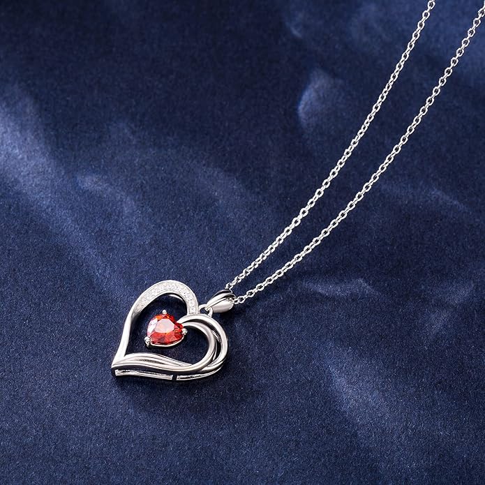 AM ANNIS MUNN 925 Sterling Silver Heart Necklace for Women Birthstone Necklace Silver Jewelry for Womens Jewelry Gifts for Women Her Mom
