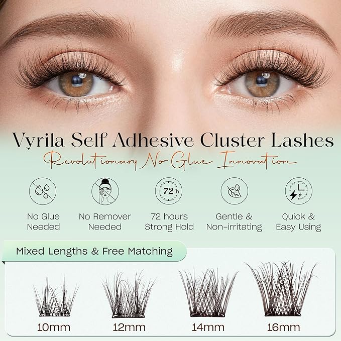 VYRILA Brown Self-Adhesive Lash Cluster Kit, Pre-Glued Clusters with Tweezers, Pop-On Faux Eyelashes, 3D Thin Band D Curl Natural Look Lahses, Easy to Apply, Reusable Eyelash Extensions (Joy-Brown)