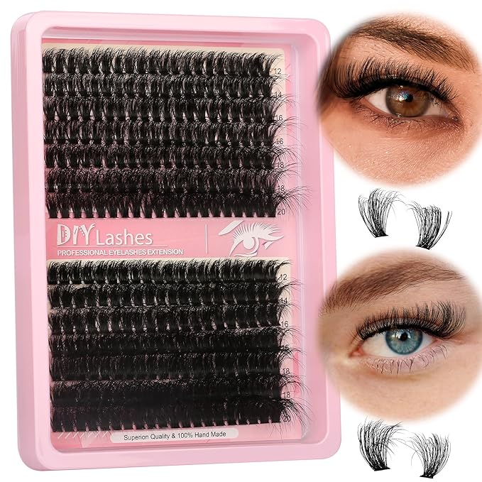 Lash Clusters Volume Eyelashes 280 Pcs Individual Eye lash Clusters 60+80D Cluster Lashes Wispy volume Lash Clusters D curl Makeup at Home - DIY Eyelash Clusters Extension Kit (12-20MM) Mix