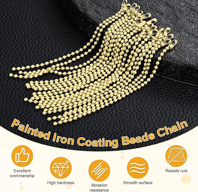 M METERXITY 100-Pack Ball Beads Chain, 4 in Metal Beaded Necklace Adjustable Keychain with Connectors for Jewelry Making/DIY Crafts/Hanging Decoration, Dog Tag Chain [Light Yellow]